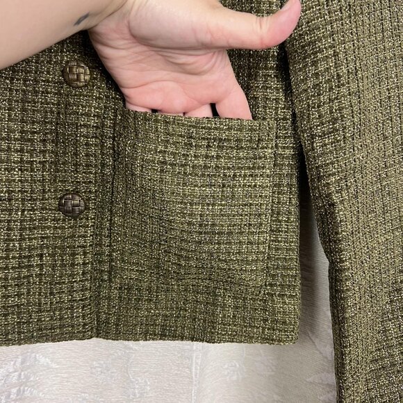 Rihoas The Vintage Solid Tweed Jacket double breasted green cropped coat NWT - Picture 4 of 8